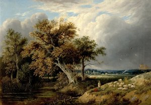 木々と羊のいる風景、19世紀